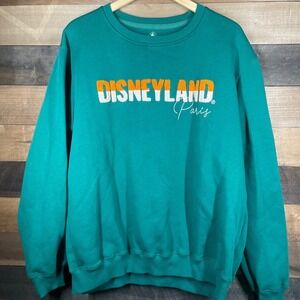 Disneyland Paris Sweatshirt Teal Embroidered Graphic Crew Neck Pullover XL